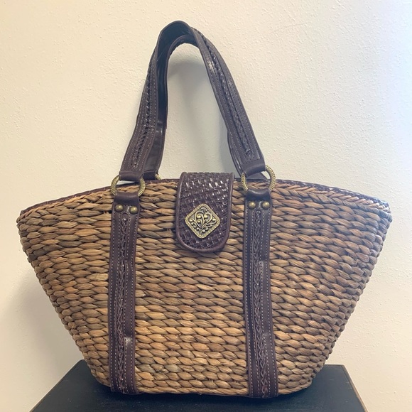 Coldwater Creek Brown and Dark Brown Woven Tote - Picture 1 of 9